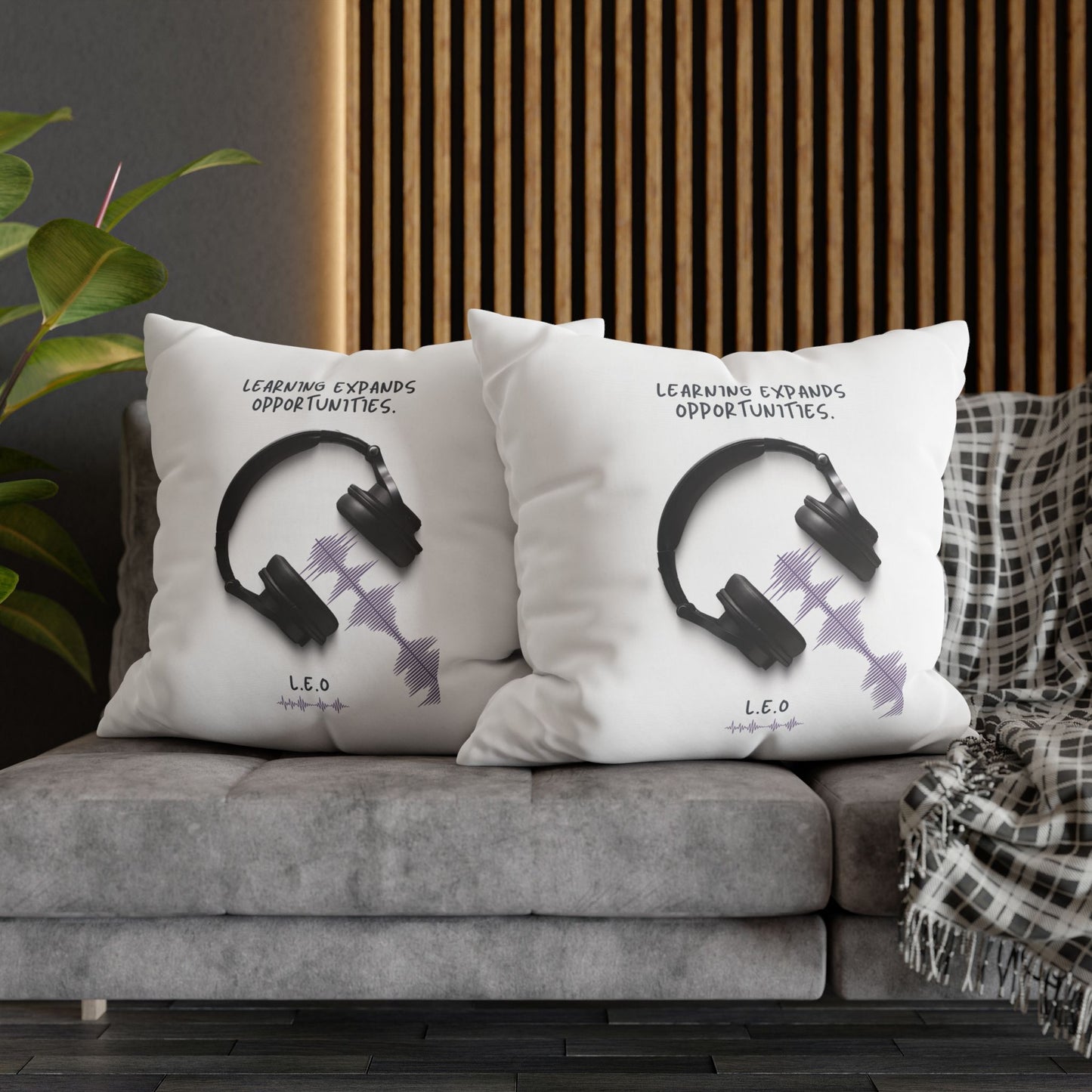 Personalized Initial Quote Headphone — Custom Sayings on Square Poly Canvas Pillowcase