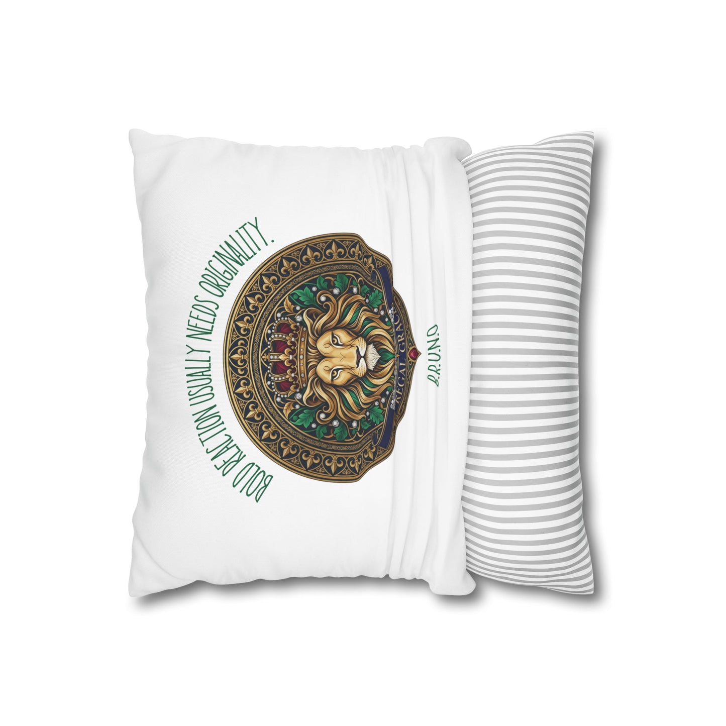 Personalized Initial Quote Circled Lion — Custom Sayings on Square Poly Canvas Pillowcase