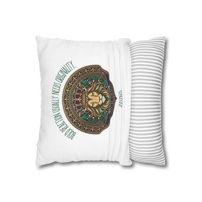 Personalized Initial Quote Circled Lion — Custom Sayings on Square Poly Canvas Pillowcase