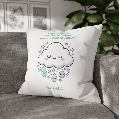 Personalized Initial Quote Cloud Dripping — Custom Sayings on Square Poly Canvas Pillowcase