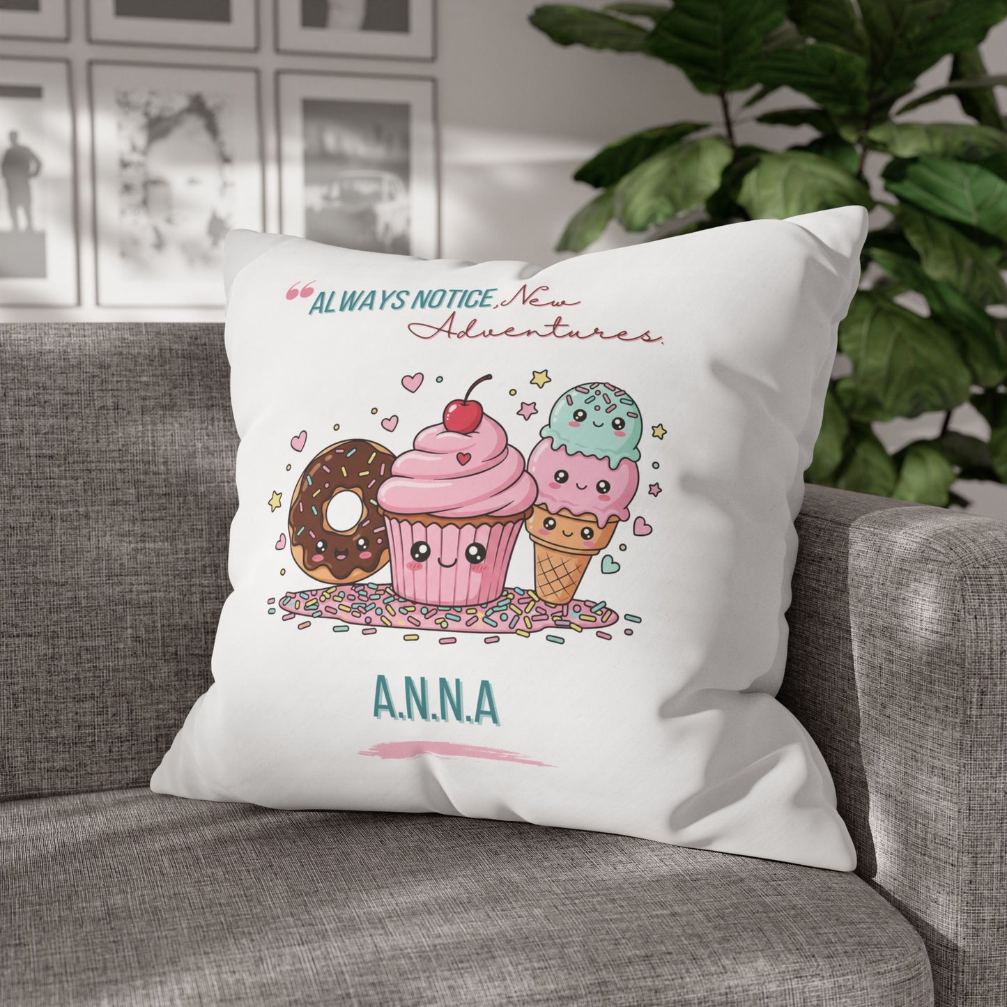 Personalized Initial Quote Sweet Treat — Custom Sayings on Square Poly Canvas Pillowcase