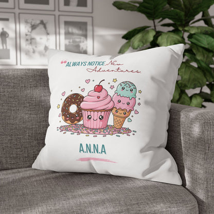Personalized Initial Quote Sweet Treat — Custom Sayings on Square Poly Canvas Pillowcase