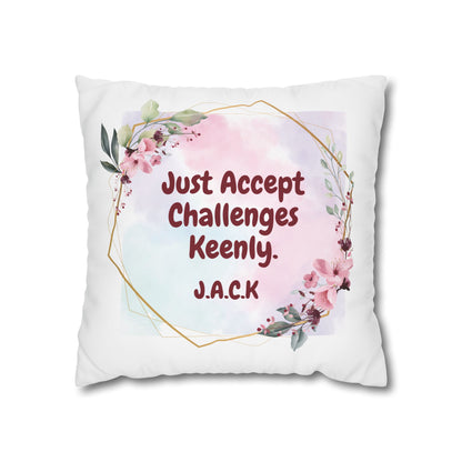 Personalized Initial Quote Floral Frame — Custom Sayings on Square Poly Canvas Pillowcase