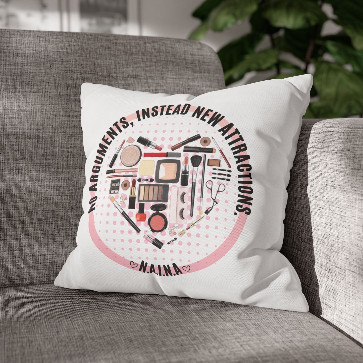 Personalized Initial Quote Cosmetic Heart — Custom Sayings on Square Poly Canvas Pillowcase