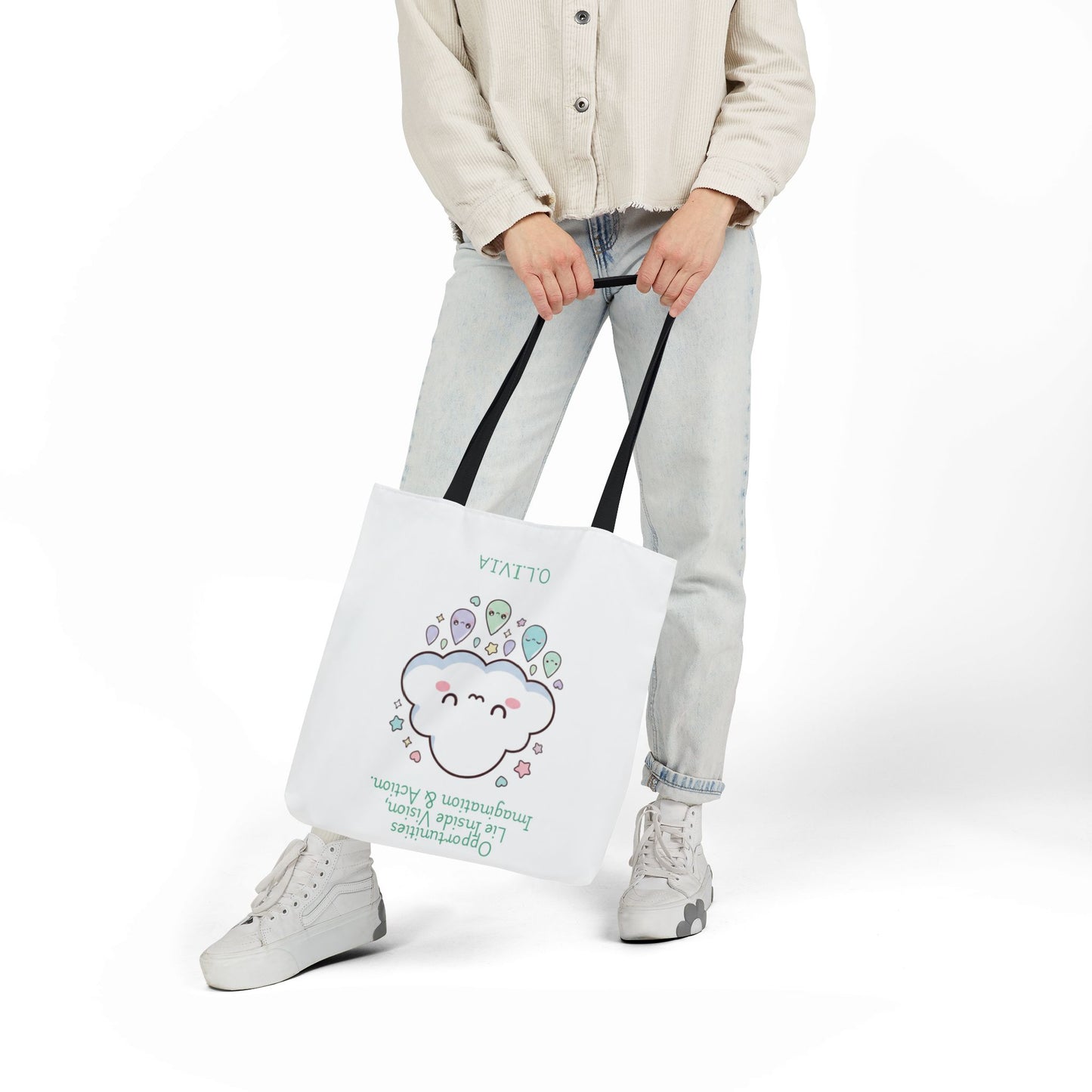 Personalized Initial Quote Cloud Dripping Canvas Tote Custom Name