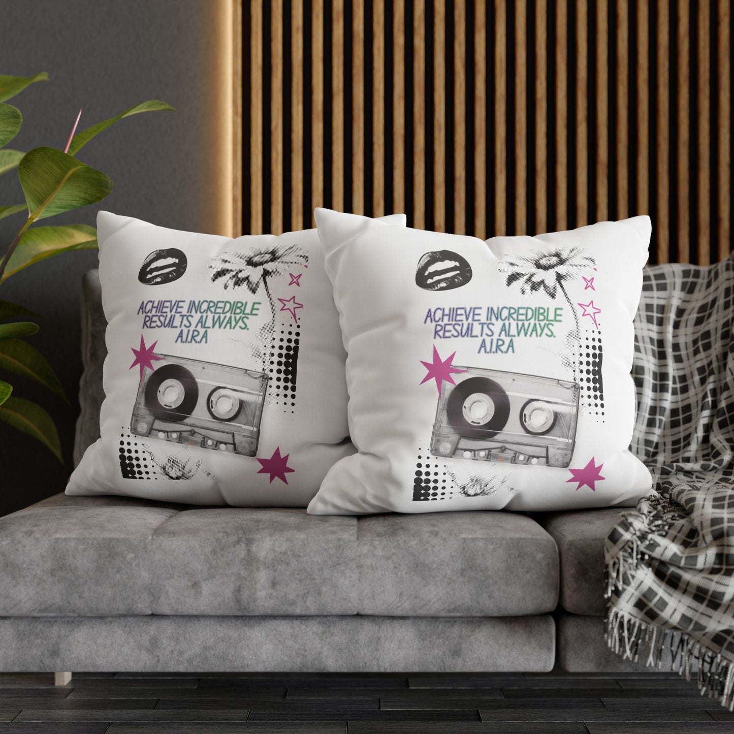 Personalized Initial Quote Cassette — Custom Sayings on Square Poly Canvas Pillowcase