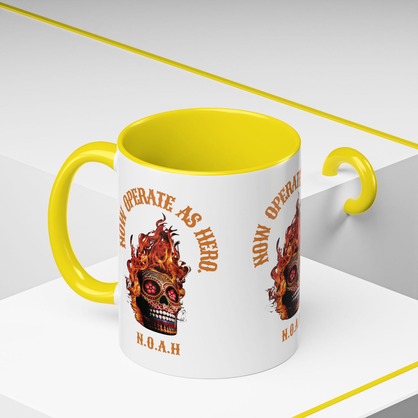 Personalized Initial Fire Skull Accent Coffee Mug