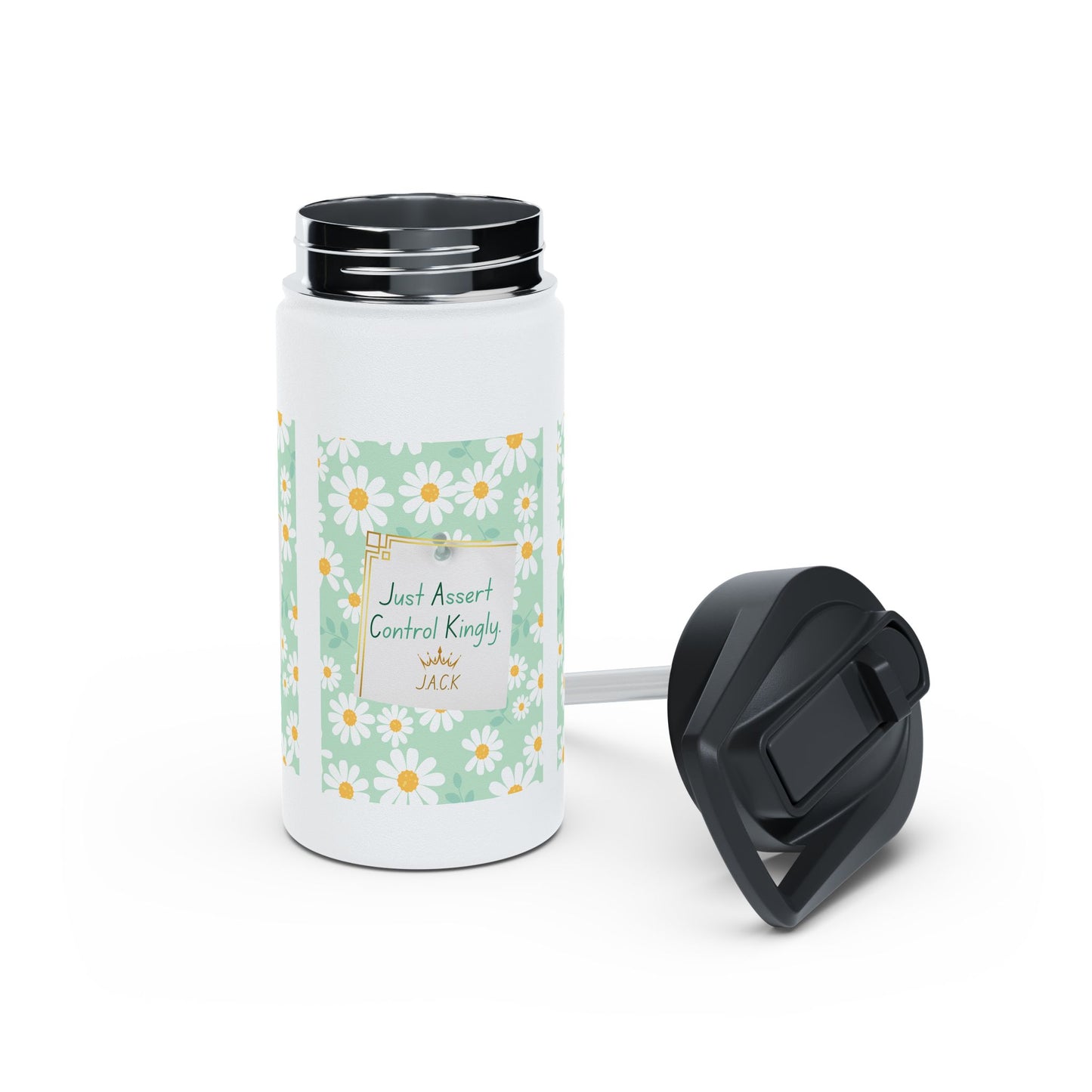 Personalized Initial Quote Floral Note Stainless Steel Water Bottle