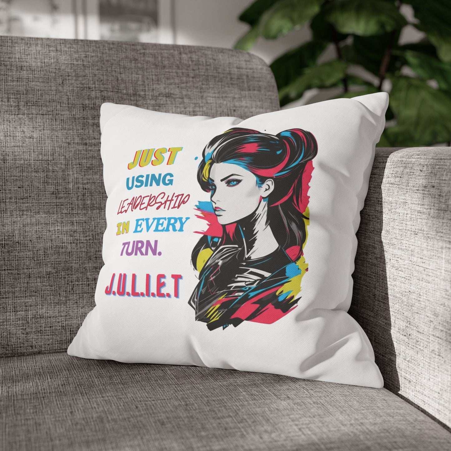 Personalized Initial Quote Vintage Girl — Custom Sayings on Square Poly Canvas Pillowcase