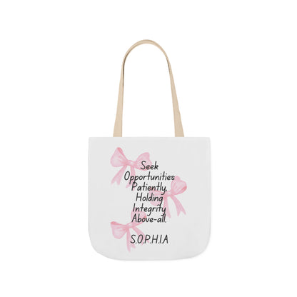Personalized Initial Quote Pink Bow Canvas Tote Custom Name