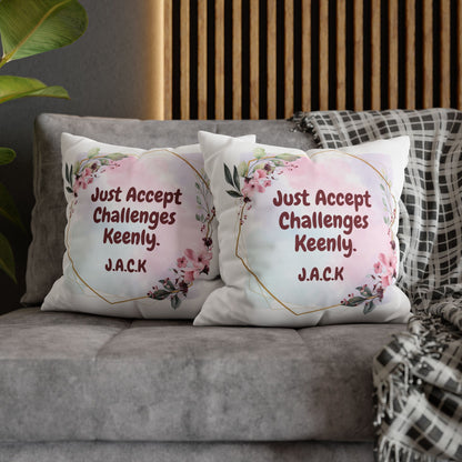 Personalized Initial Quote Floral Frame — Custom Sayings on Square Poly Canvas Pillowcase