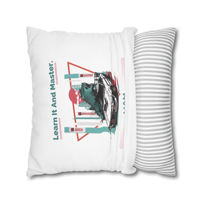 Personalized Initial Quote Dinosaur Car — Custom Sayings on Square Poly Canvas Pillowcase