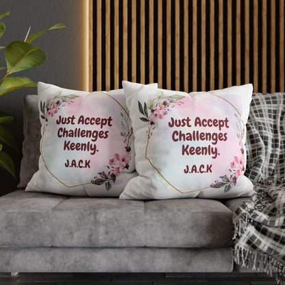 Personalized Initial Quote Floral Frame — Custom Sayings on Square Poly Canvas Pillowcase