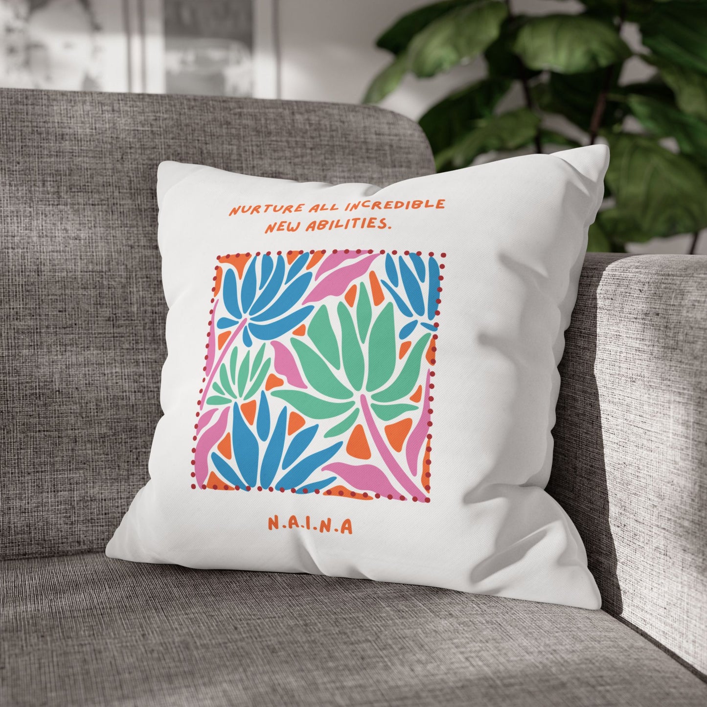 Personalized Initial Quote Floral Momentum — Custom Sayings on Square Poly Canvas Pillowcase