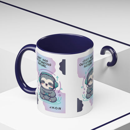 Personalized Initial Sloth Gamer Accent Coffee Mug