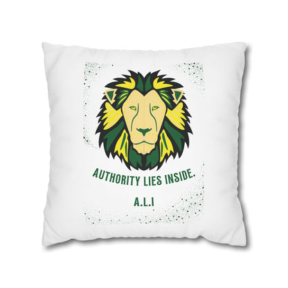 Personalized Initial Quote Lion — Custom Sayings on Square Poly Canvas Pillowcase