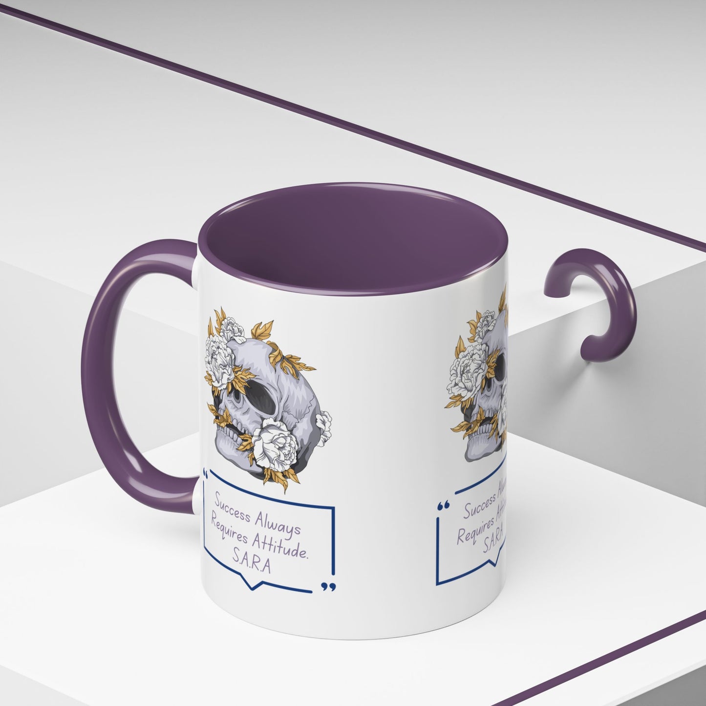 Personalized Initial Floral Skull Accent Coffee Mug