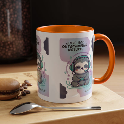Personalized Initial Sloth Gamer Accent Coffee Mug