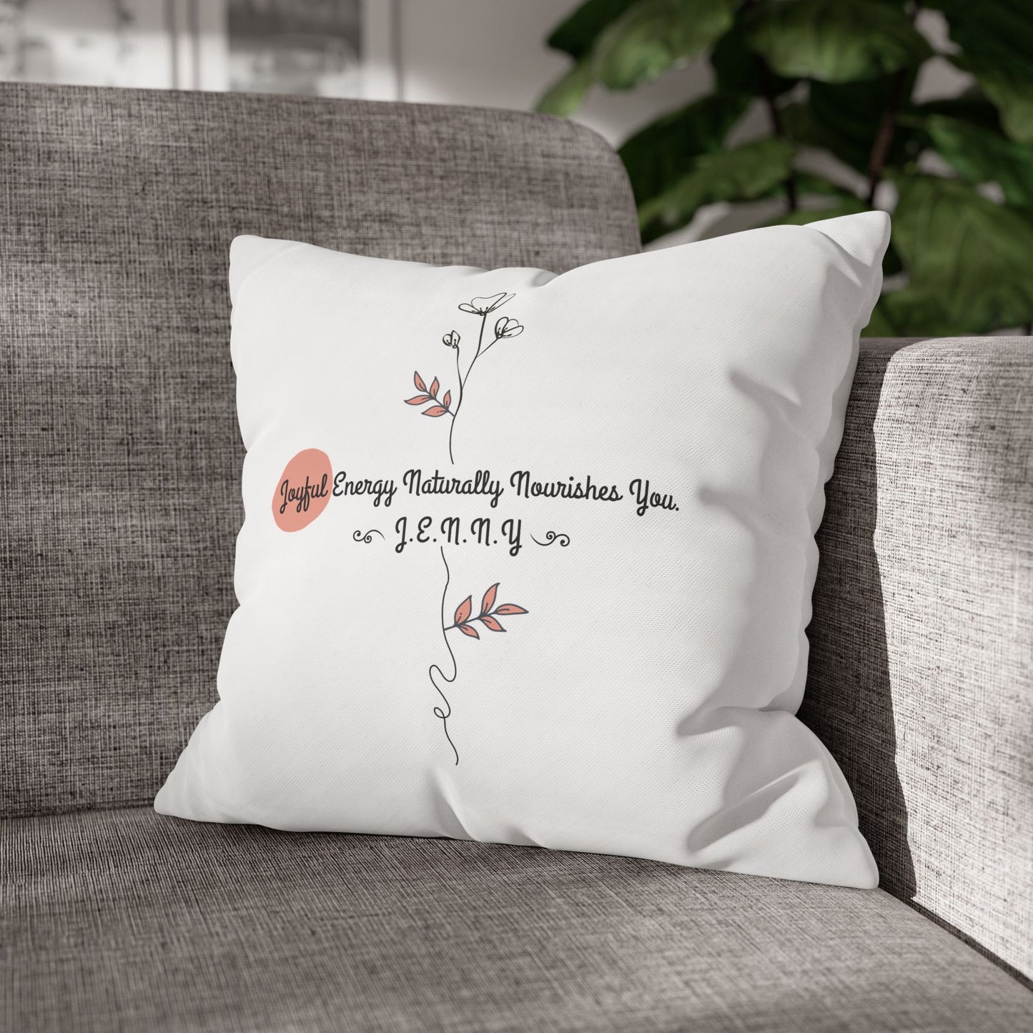 Personalized Initial Floral Minimalist — Custom Sayings on Square Poly Canvas Pillowcase