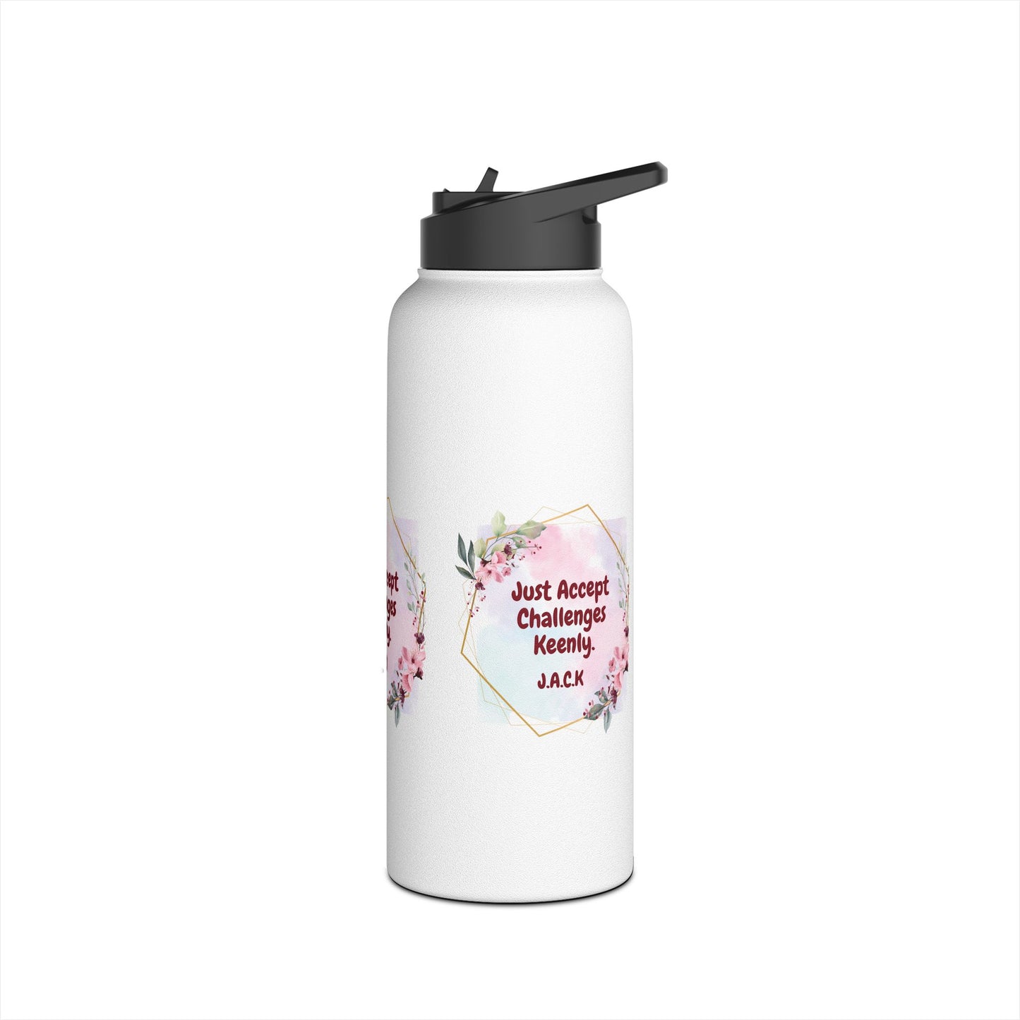 Personalized Initial Quote Floral Frame Stainless Steel Water Bottle
