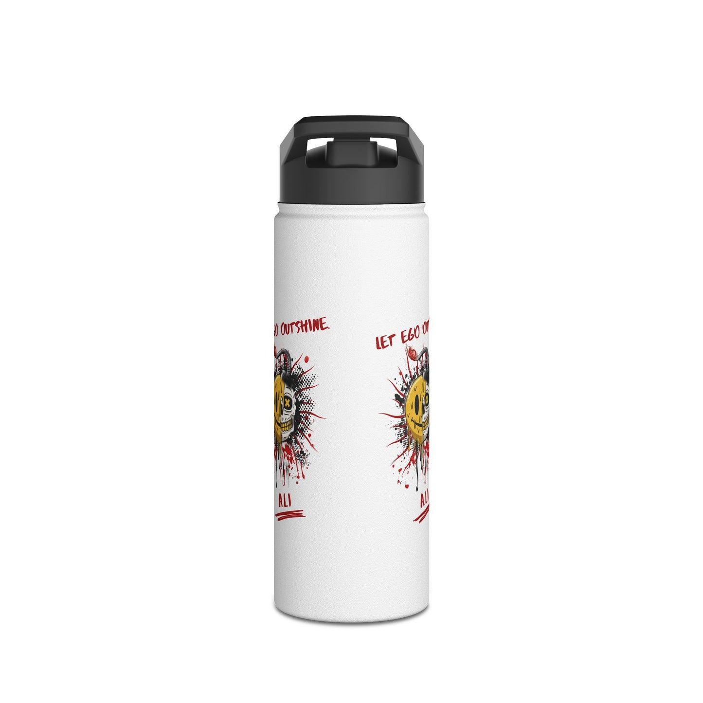 Personalized Initial Quote Split Smile Skull Stainless Steel Water Bottle