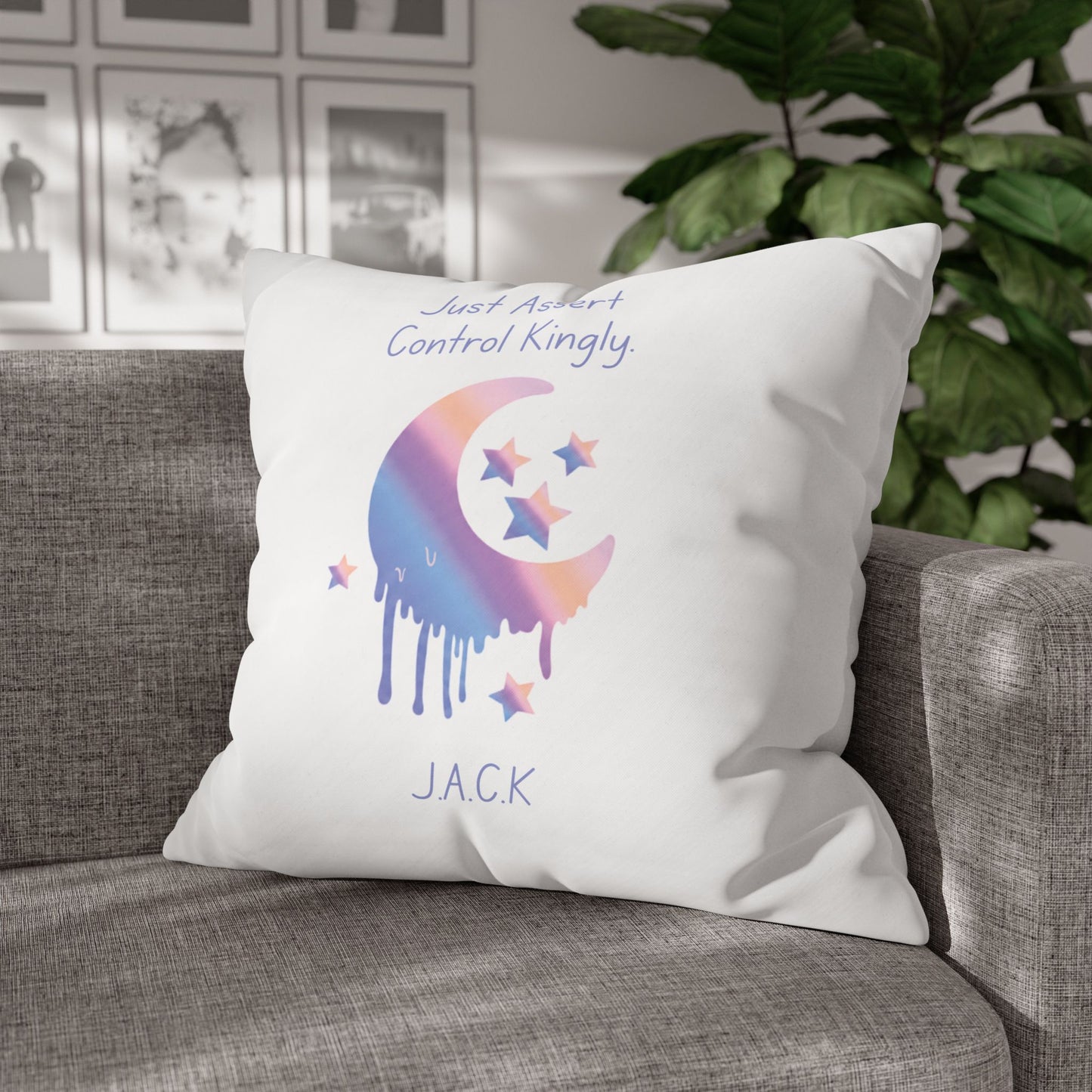 Personalized Initial Quote Moon Dripping — Custom Sayings on Square Poly Canvas Pillowcase
