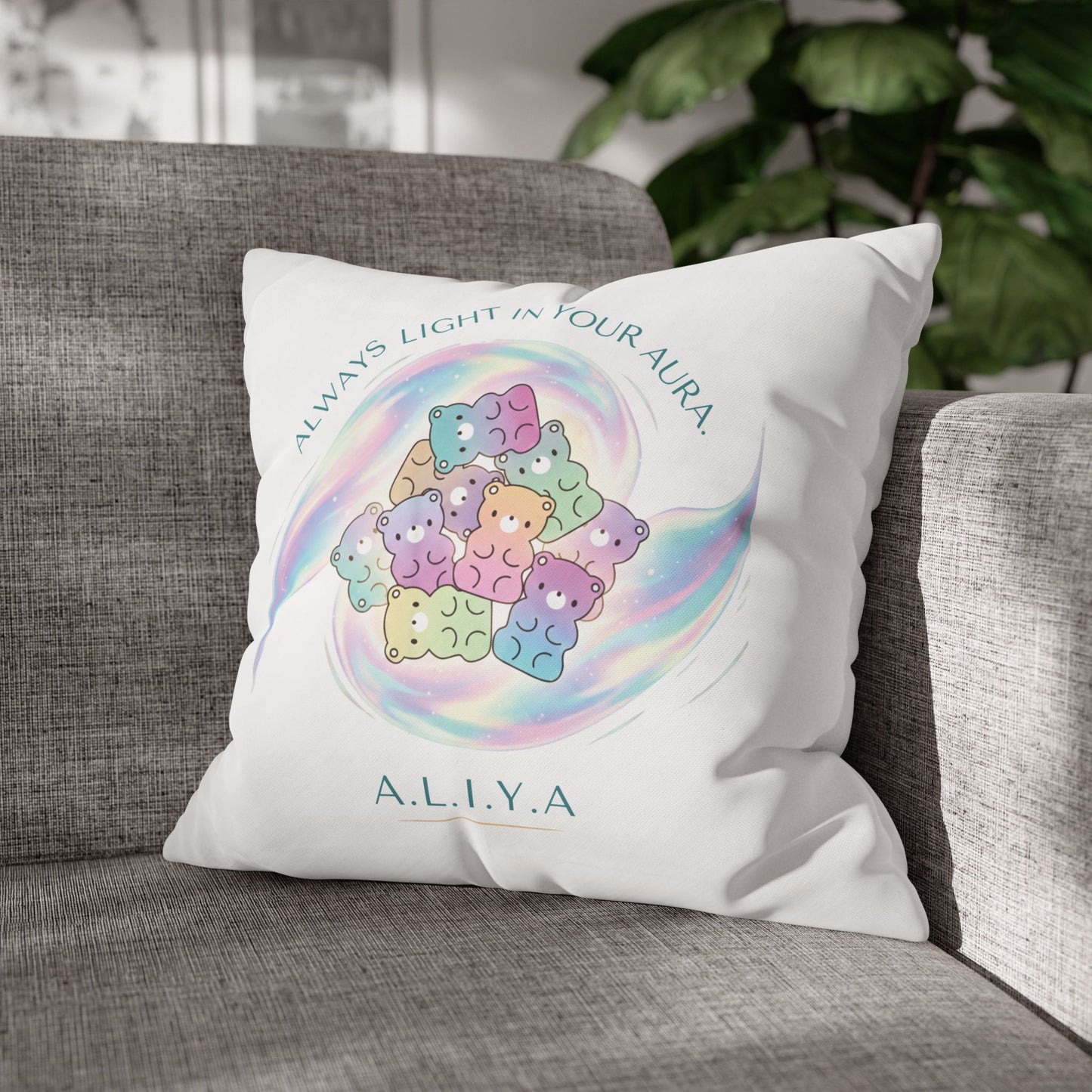 Personalized Initial Quote Bear — Custom Sayings on Square Poly Canvas Pillowcase