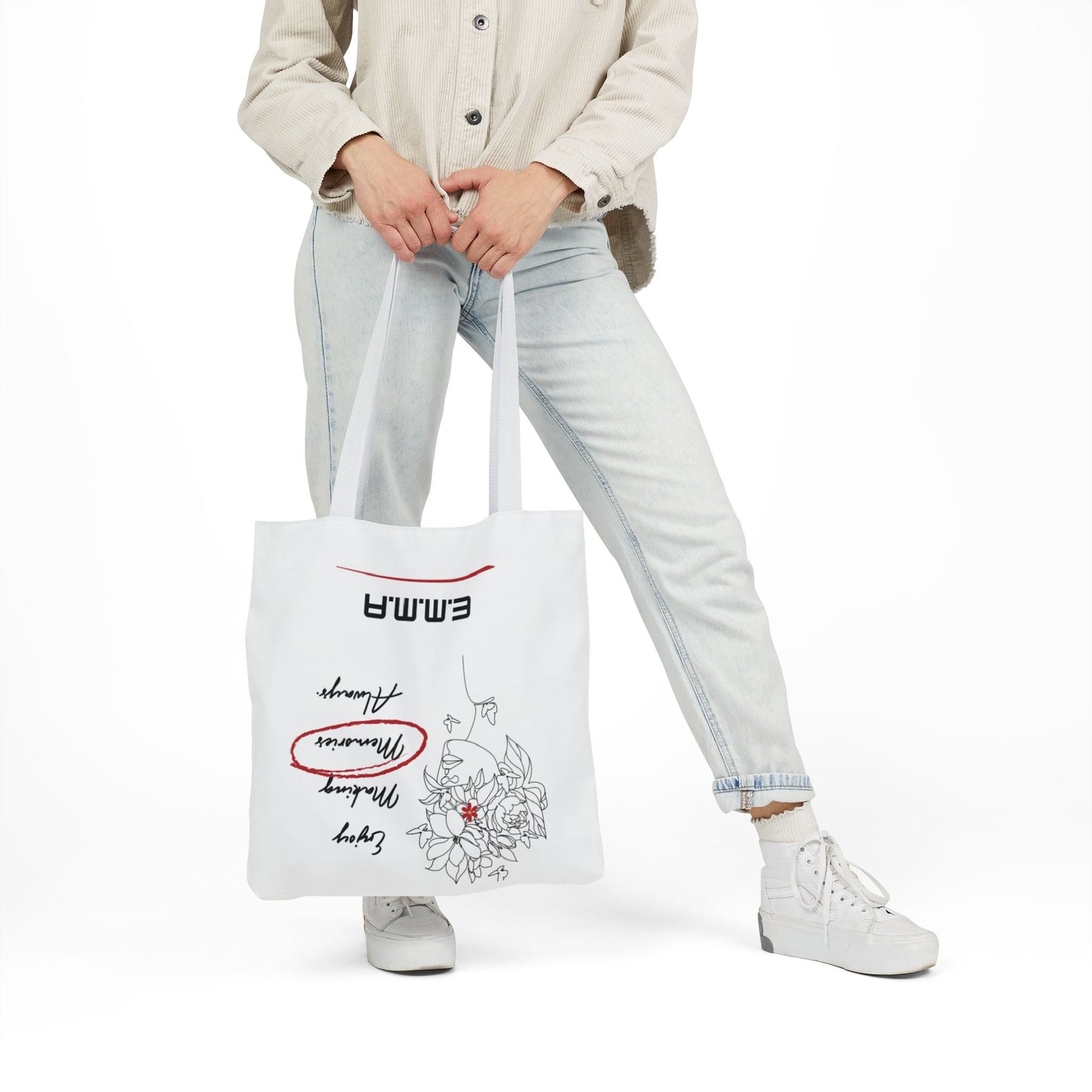 Personalized Initial Quote Floral Girl Canvas Tote Custom Name