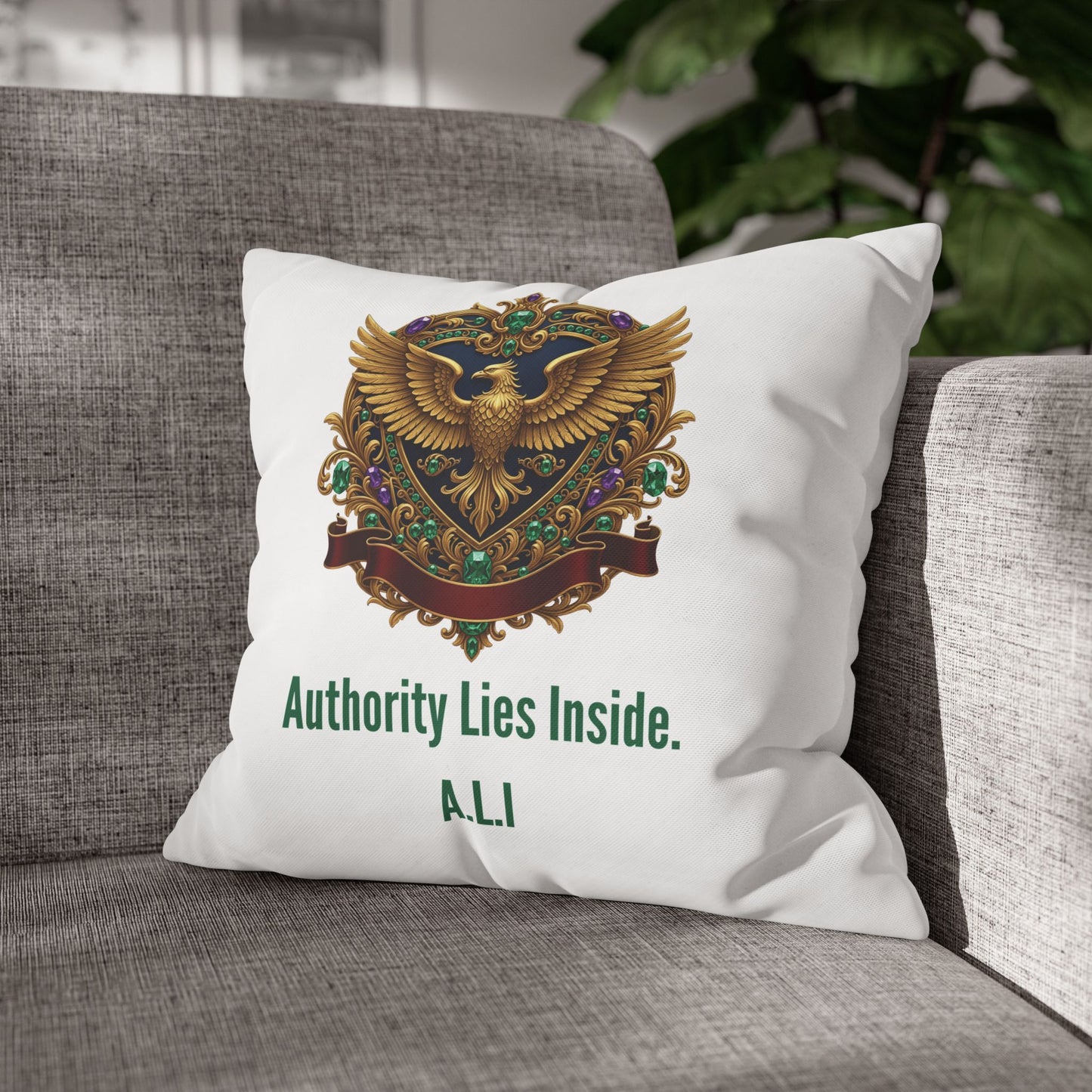 Personalized Initial Quote Eagle — Custom Sayings on Square Poly Canvas Pillowcase