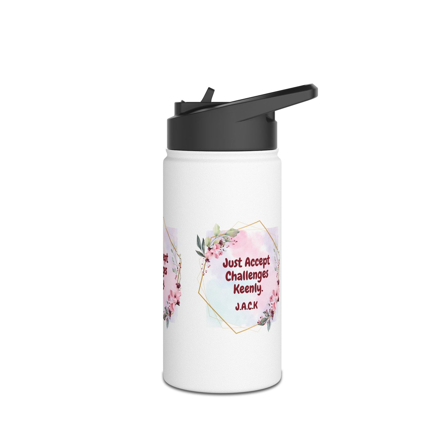 Personalized Initial Quote Floral Frame Stainless Steel Water Bottle
