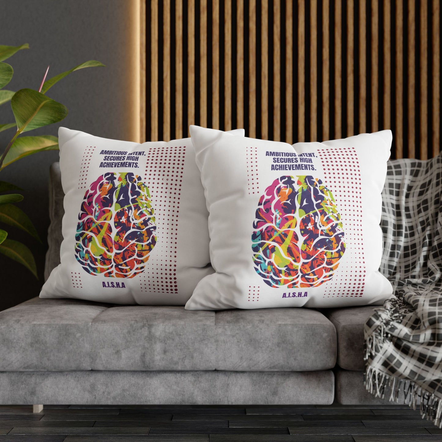Personalized Initial Quote Brain — Custom Sayings on Square Poly Canvas Pillowcase