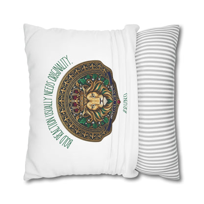 Personalized Initial Quote Circled Lion — Custom Sayings on Square Poly Canvas Pillowcase