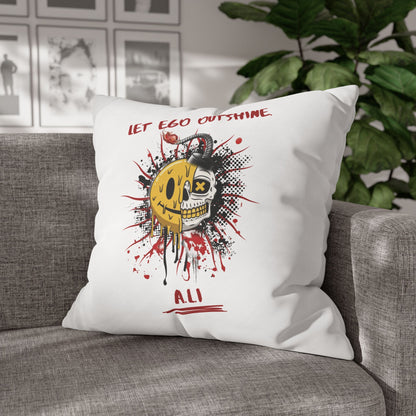 Personalized Initial Quote Smile Split Skull — Custom Sayings on Square Poly Canvas Pillowcase