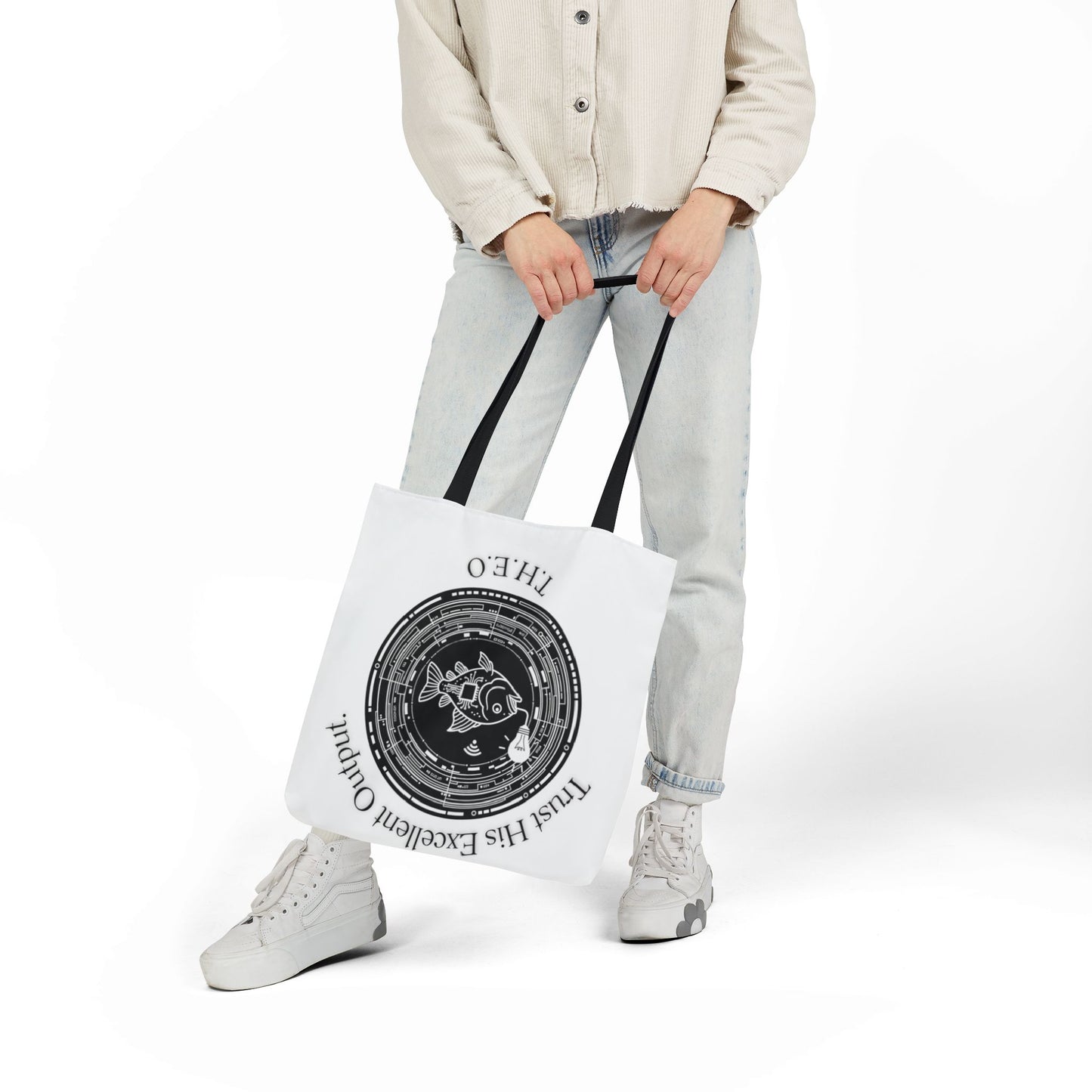 Personalized Initial Quote Circle Fish Canvas Tote Custom Name