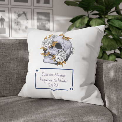 Personalized Initial Quote Floral Skull — Custom Sayings on Square Poly Canvas Pillowcase