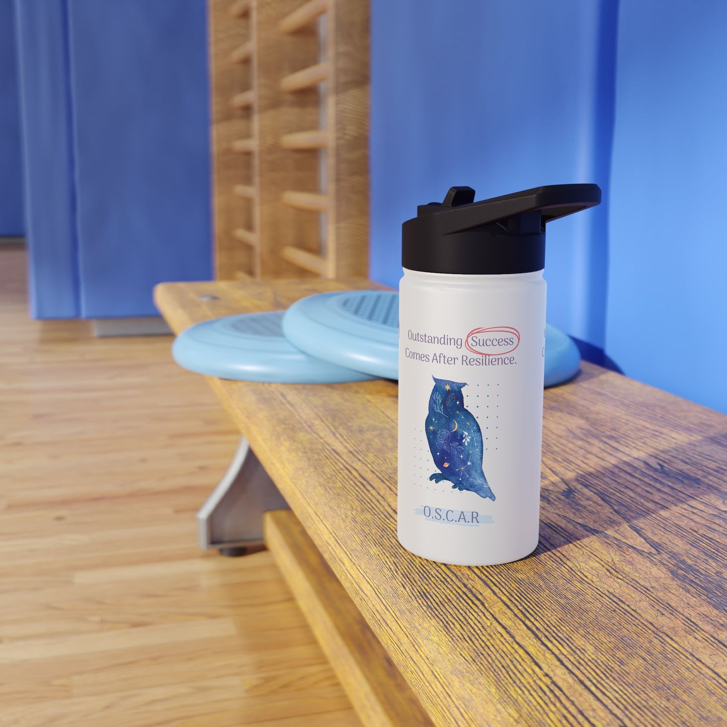 Personalized Initial Quote Owl Galaxy Stainless Steel Water Bottle