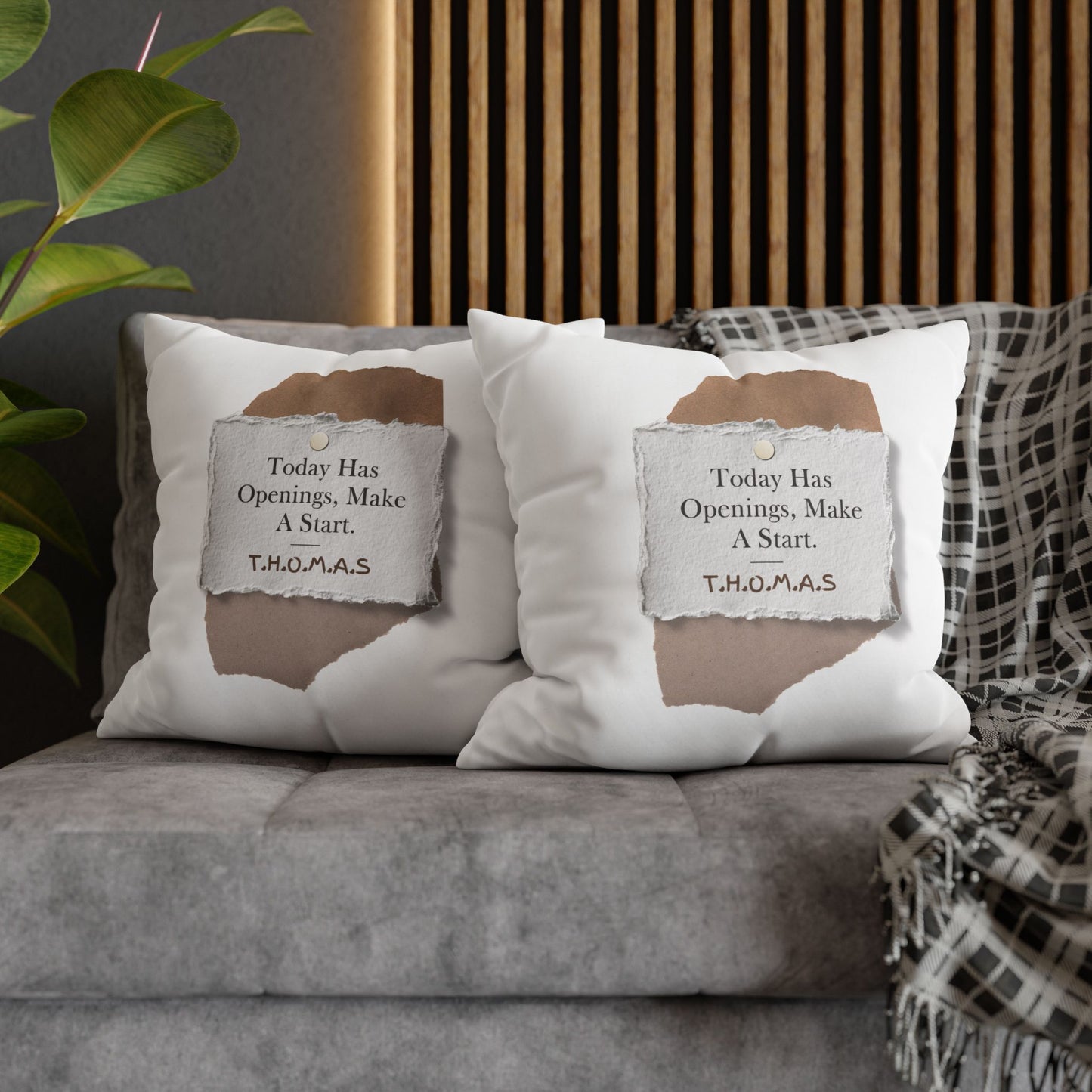 Personalized Initial Quote Torn Paper — Custom Sayings on Square Poly Canvas Pillowcase