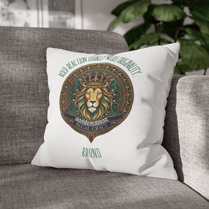Personalized Initial Quote Circled Lion — Custom Sayings on Square Poly Canvas Pillowcase