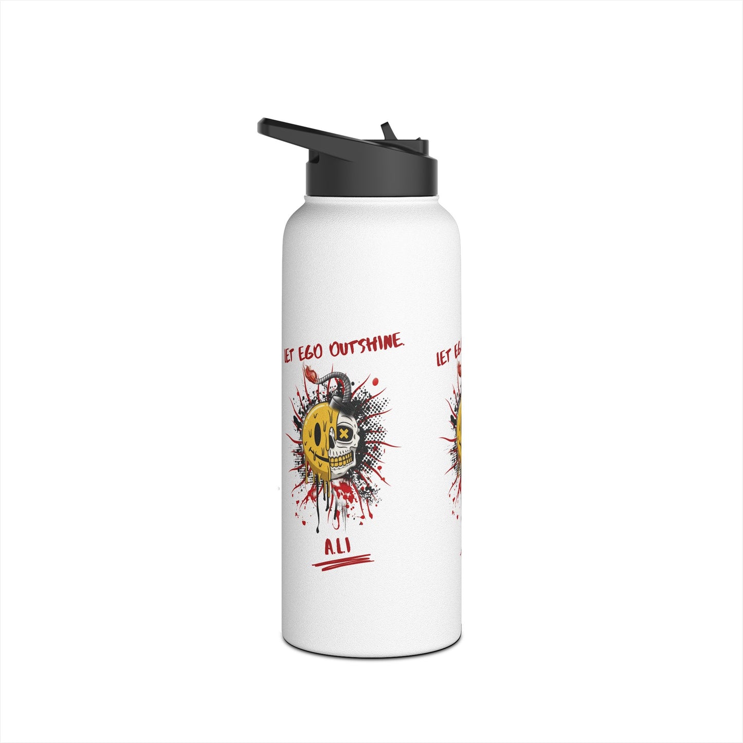 Personalized Initial Quote Split Smile Skull Stainless Steel Water Bottle