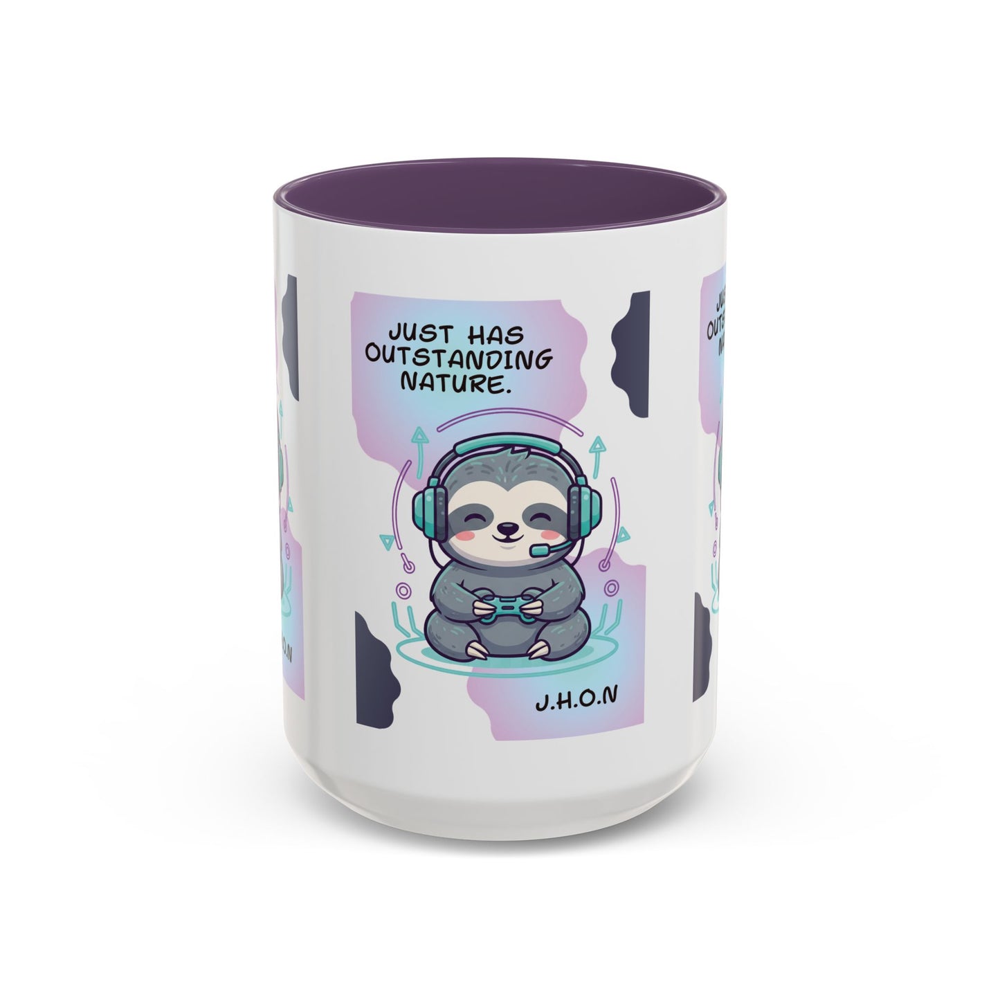 Personalized Initial Sloth Gamer Accent Coffee Mug