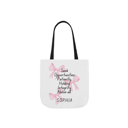 Personalized Initial Quote Pink Bow Canvas Tote Custom Name