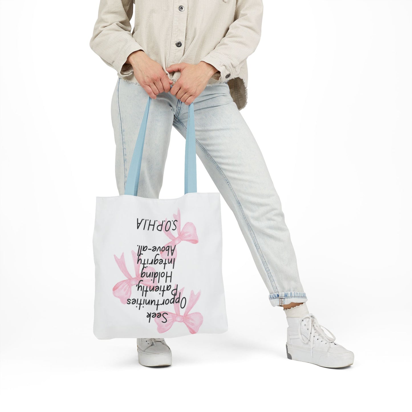 Personalized Initial Quote Pink Bow Canvas Tote Custom Name