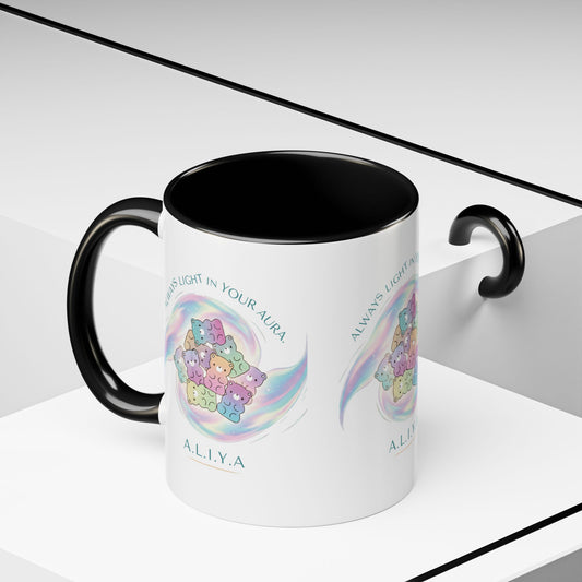 Custom acrostic name mug available in 11oz and 15oz. Features personalized name meaning art and power quotes on premium, dishwasher-safe ceramic. Perfect for office decor and meaningful gifts.