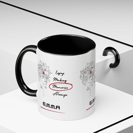 Custom acrostic name mug available in 11oz and 15oz. Features personalized name meaning art and power quotes on premium, dishwasher-safe ceramic. Perfect for office decor and meaningful gifts.