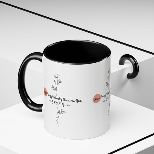 Custom acrostic name mug available in 11oz and 15oz. Features personalized name meaning art and power quotes on premium, dishwasher-safe ceramic. Perfect for office decor and meaningful gifts.