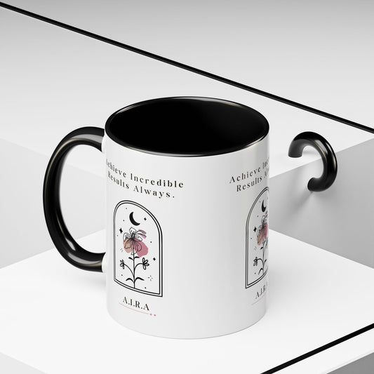 Custom acrostic name mug available in 11oz and 15oz. Features personalized name meaning art and power quotes on premium, dishwasher-safe ceramic. Perfect for office decor and meaningful gifts.