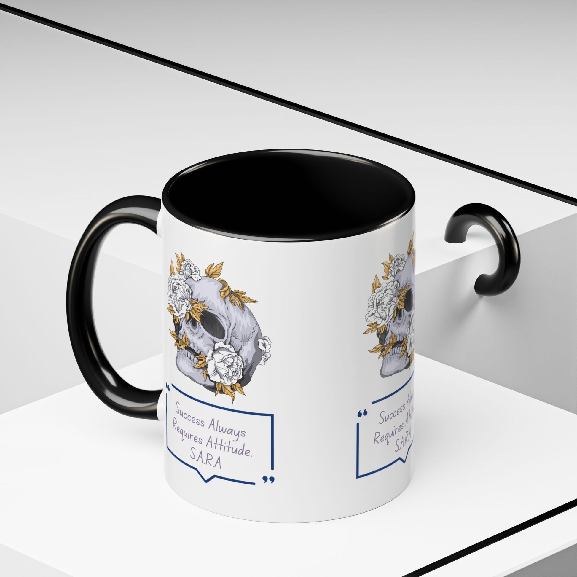 Custom acrostic name mug available in 11oz and 15oz. Features personalized name meaning art and power quotes on premium, dishwasher-safe ceramic. Perfect for office decor and meaningful gifts.