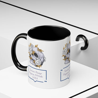 Custom acrostic name mug available in 11oz and 15oz. Features personalized name meaning art and power quotes on premium, dishwasher-safe ceramic. Perfect for office decor and meaningful gifts.