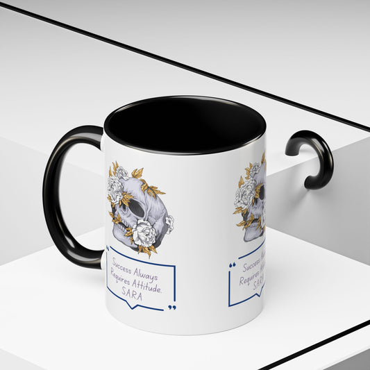 Custom acrostic name mug available in 11oz and 15oz. Features personalized name meaning art and power quotes on premium, dishwasher-safe ceramic. Perfect for office decor and meaningful gifts.