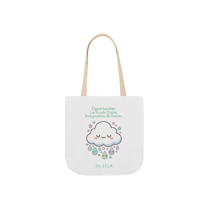 Aesthetic canvas tote bag with custom acrostic name art. Durable, eco-friendly reusable cotton bag featuring a personalized initial quote and minimalist design for sustainable everyday fashion.